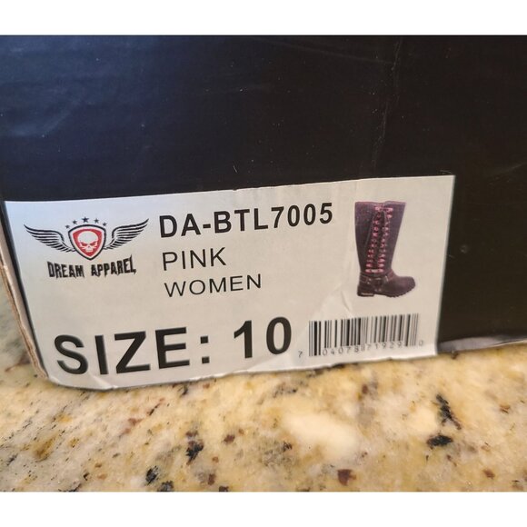 New? Women's Size 10 Motorcycle Boots Pink Black Lace up Zipper Dream Apparel® - Picture 12 of 12